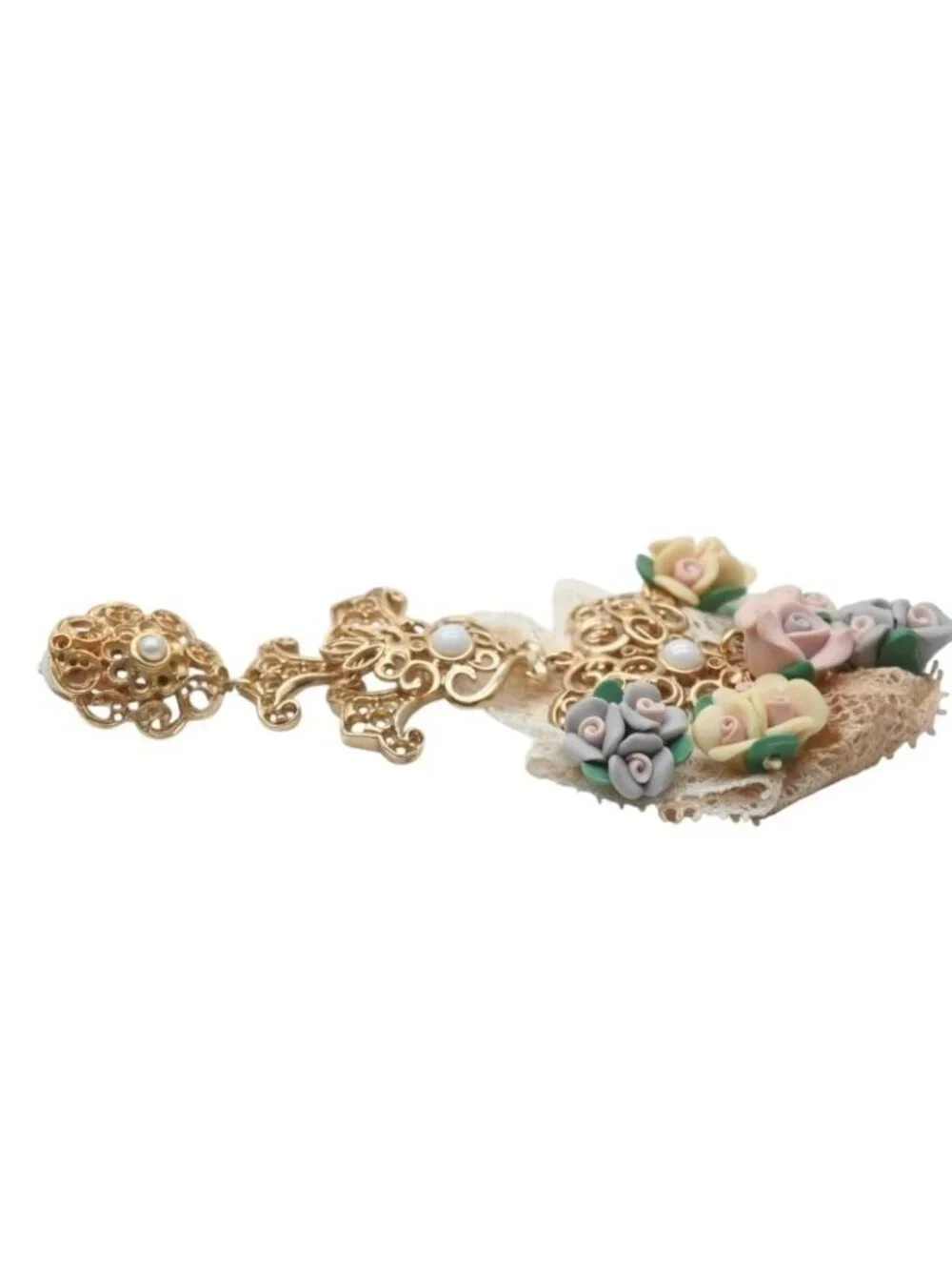 Dolce & Gabbana Earrings Lace Brass Rubber Faux Pearl